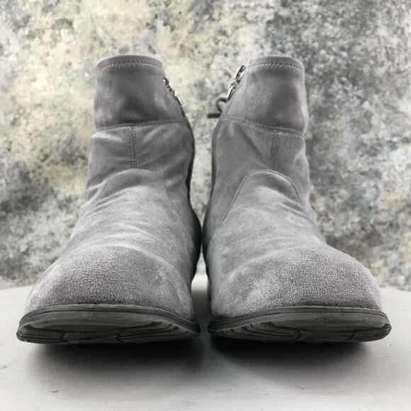 Stuart Weitzman Girl's Size 5 Lowland Mid Grey Faux Suede Side Zip Ankle Booties - Picture 2 of 13